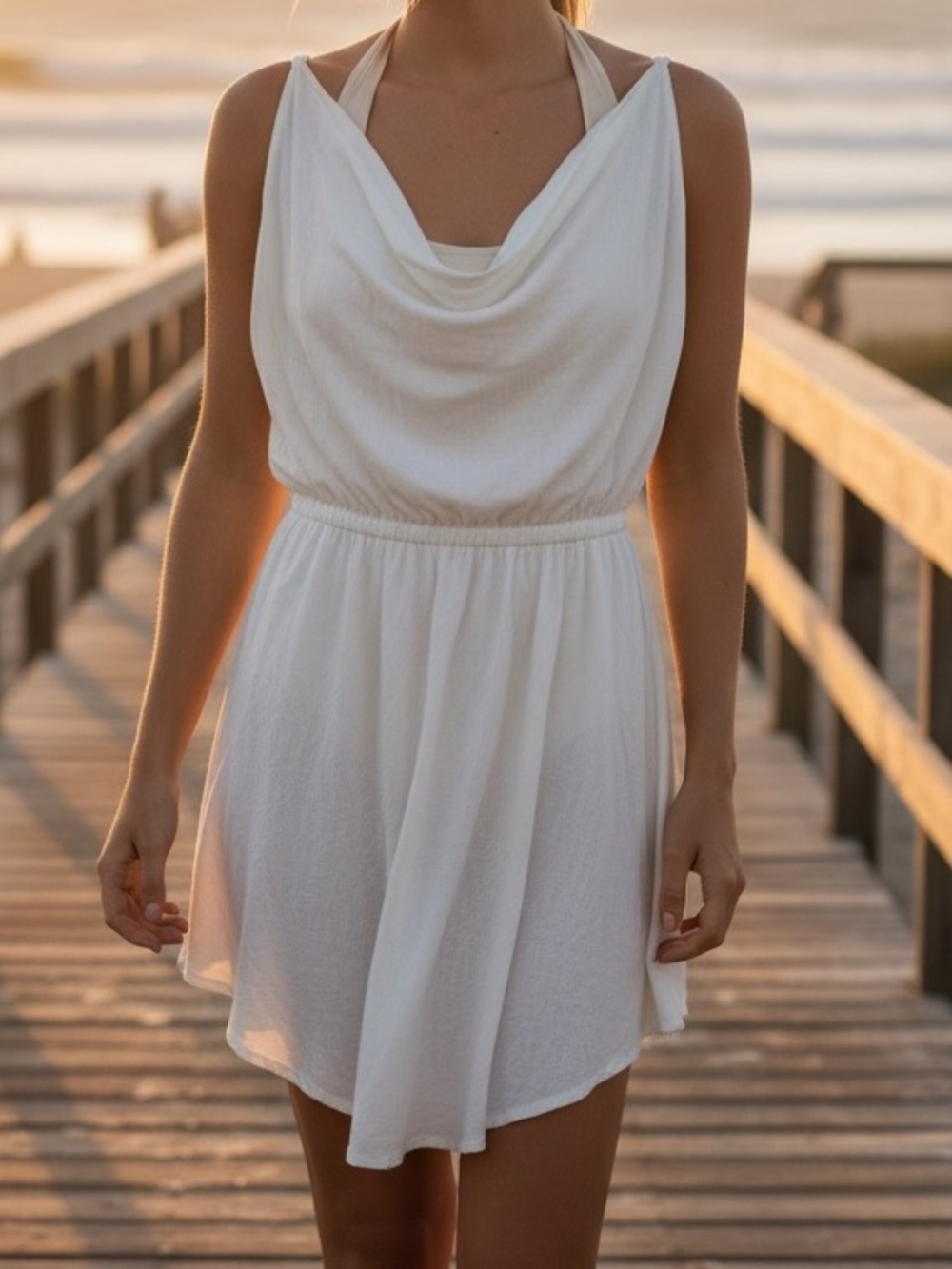Indah Cowl-Neck White High-Low Sundress - Picture 11 of 11